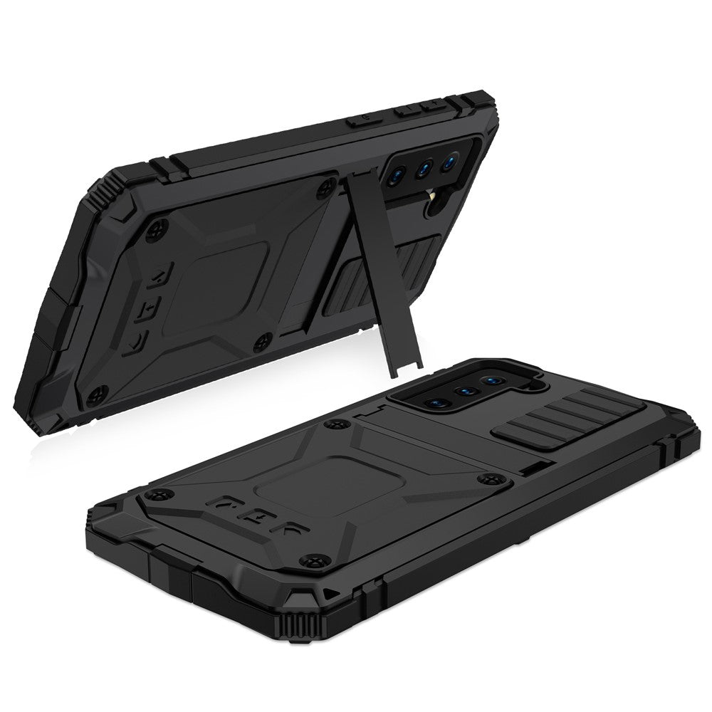 R-JUST Stødsikkert Støvtæt Kickstand TPU+Metal Beskyttelsescover Kickstand Shell til Samsung Galaxy S21+ 5G