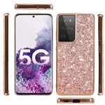 Glittering Sequins Design Plated TPU Frame + PC Hybrid Shell Case for Samsung Galaxy S21 Ultra 5G