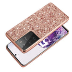 Glittering Sequins Design Plated TPU Frame + PC Hybrid Shell Case for Samsung Galaxy S21 Ultra 5G
