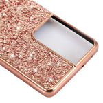 Glittering Sequins Design Plated TPU Frame + PC Hybrid Shell Case for Samsung Galaxy S21 Ultra 5G