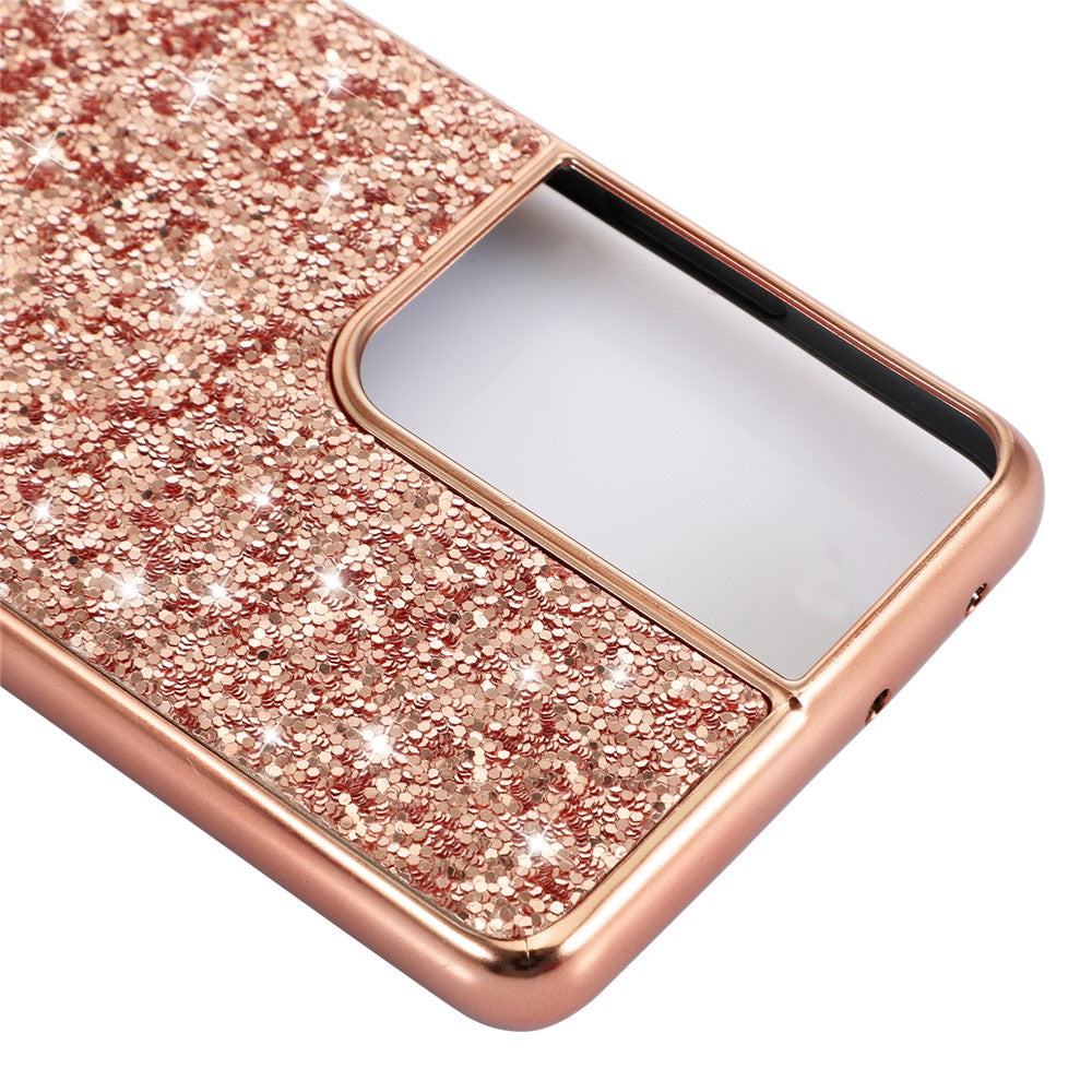 Glittering Sequins Design Plated TPU Frame + PC Hybrid Shell Case for Samsung Galaxy S21 Ultra 5G