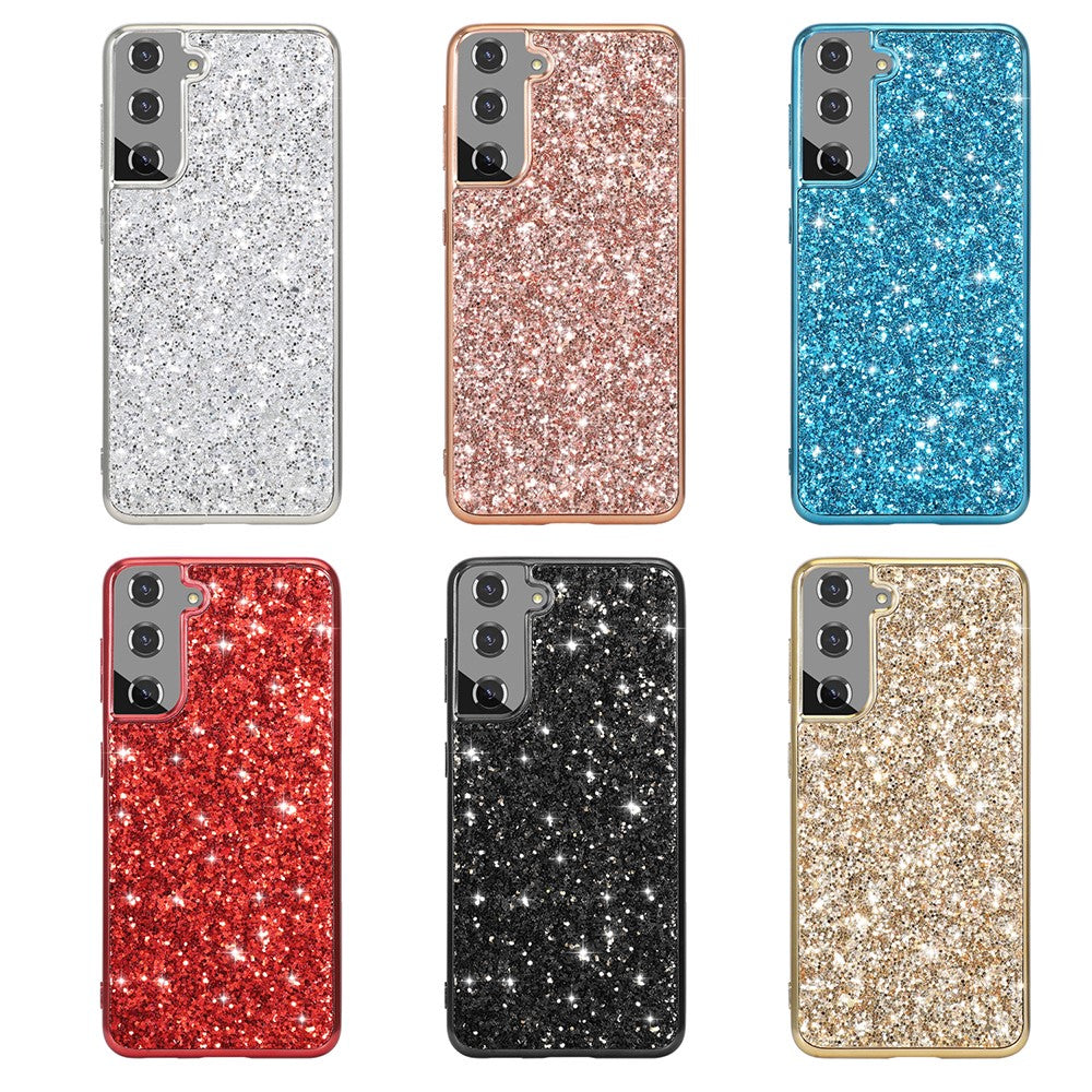 Glittering Sequins Design Plated TPU Frame + PC Hybrid Shell Case for Samsung Galaxy S21 4G/5G