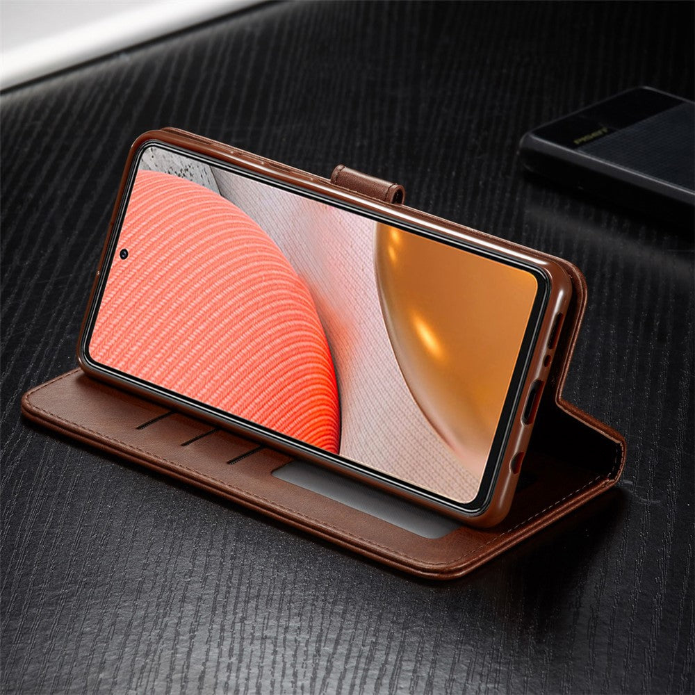 LC.IMEEKE Pung Stander Lædercover til Samsung Galaxy A72 5G Magnetisk Lukning Design Mobiltelefon Cover Etui
