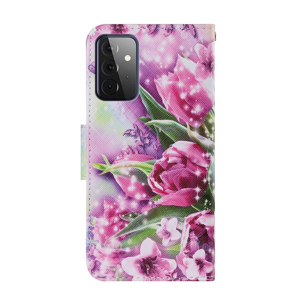 Mønstertrykt TPU + PU-læderpung med stander og halssnor til Samsung Galaxy A72 5G / A72 4G