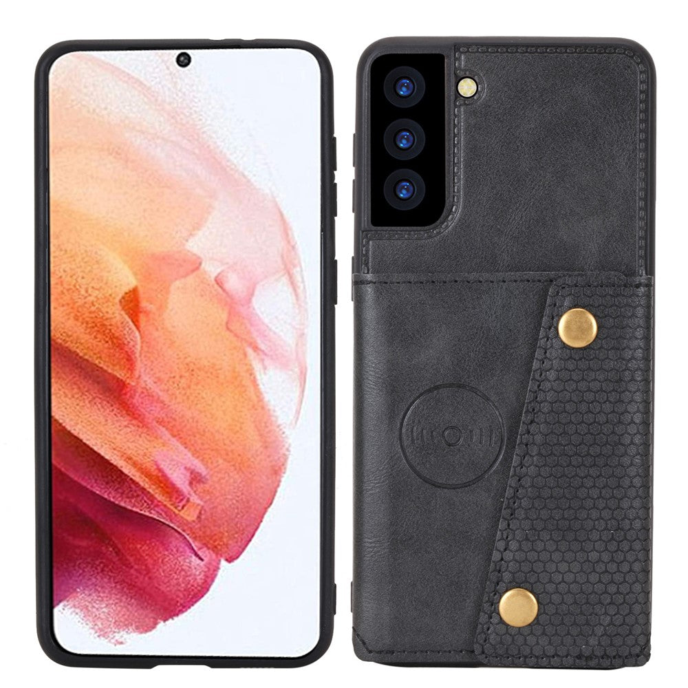 [Indbygget magnetisk bilplade] PU-læderbelagt TPU-skalcover med kickstand + kortlommer til Samsung Galaxy S21 Plus 5G