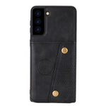 [Indbygget magnetisk bilplade] PU-læderbelagt TPU-skalcover med kickstand + kortlommer til Samsung Galaxy S21 Plus 5G