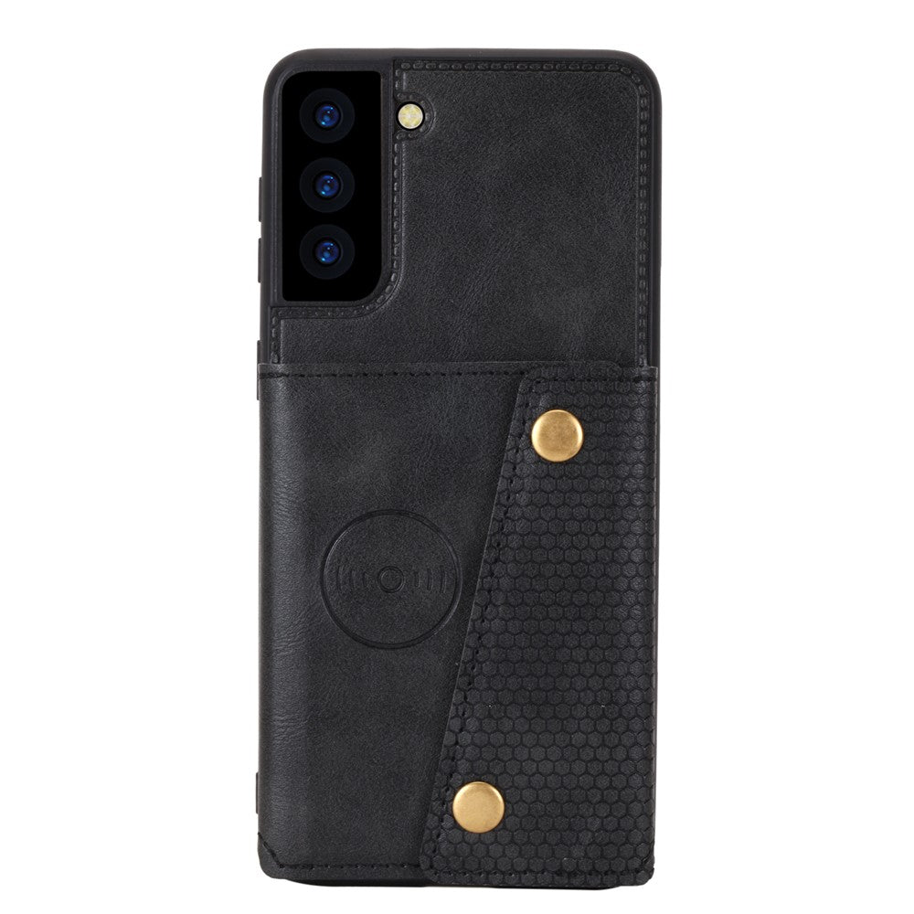 [Indbygget magnetisk bilplade] PU-læderbelagt TPU-skalcover med kickstand + kortlommer til Samsung Galaxy S21 Plus 5G