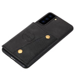 [Indbygget magnetisk bilplade] PU-læderbelagt TPU-skalcover med kickstand + kortlommer til Samsung Galaxy S21 Plus 5G