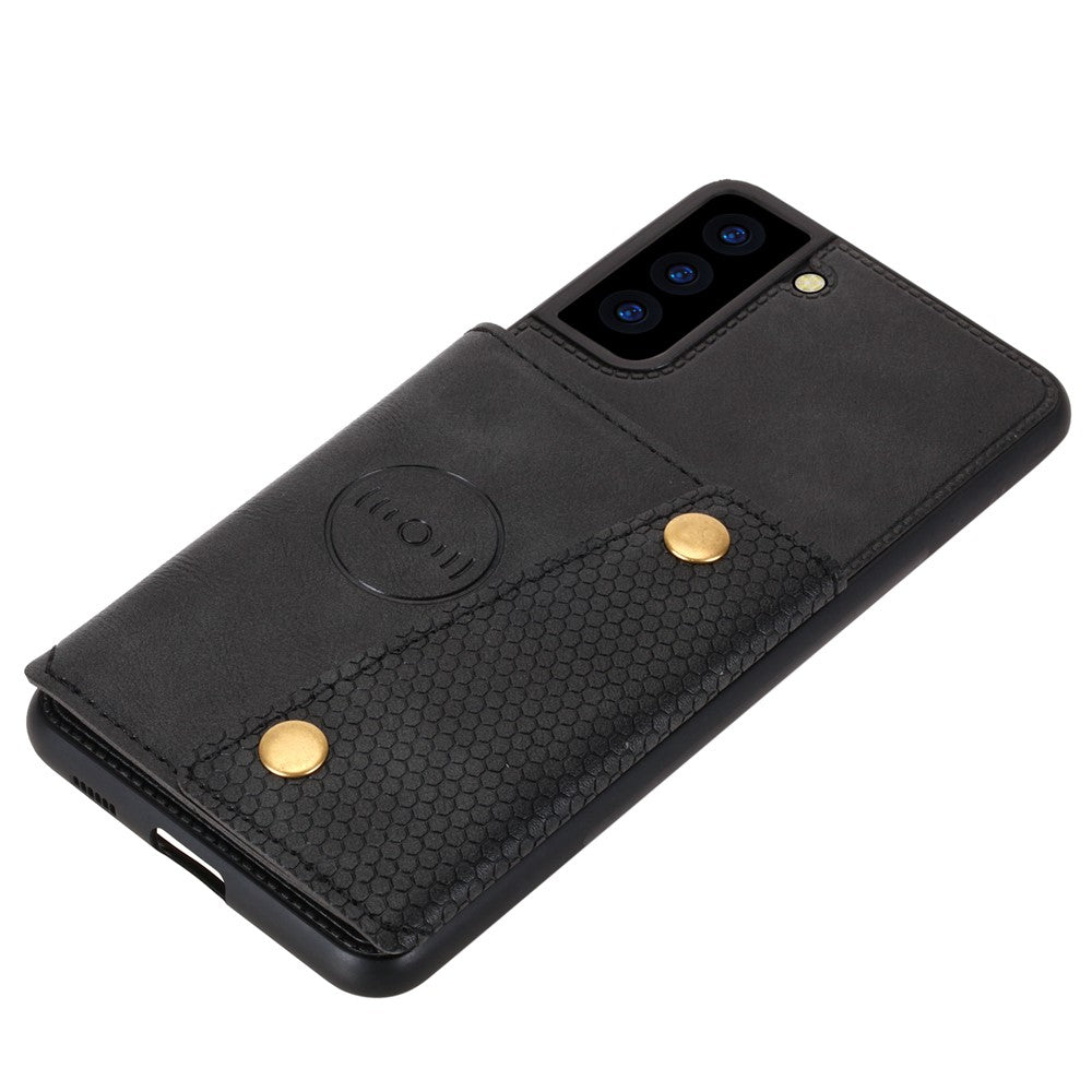 [Indbygget magnetisk bilplade] PU-læderbelagt TPU-skalcover med kickstand + kortlommer til Samsung Galaxy S21 Plus 5G