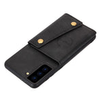 [Indbygget magnetisk bilplade] PU-læderbelagt TPU-skalcover med kickstand + kortlommer til Samsung Galaxy S21 Plus 5G