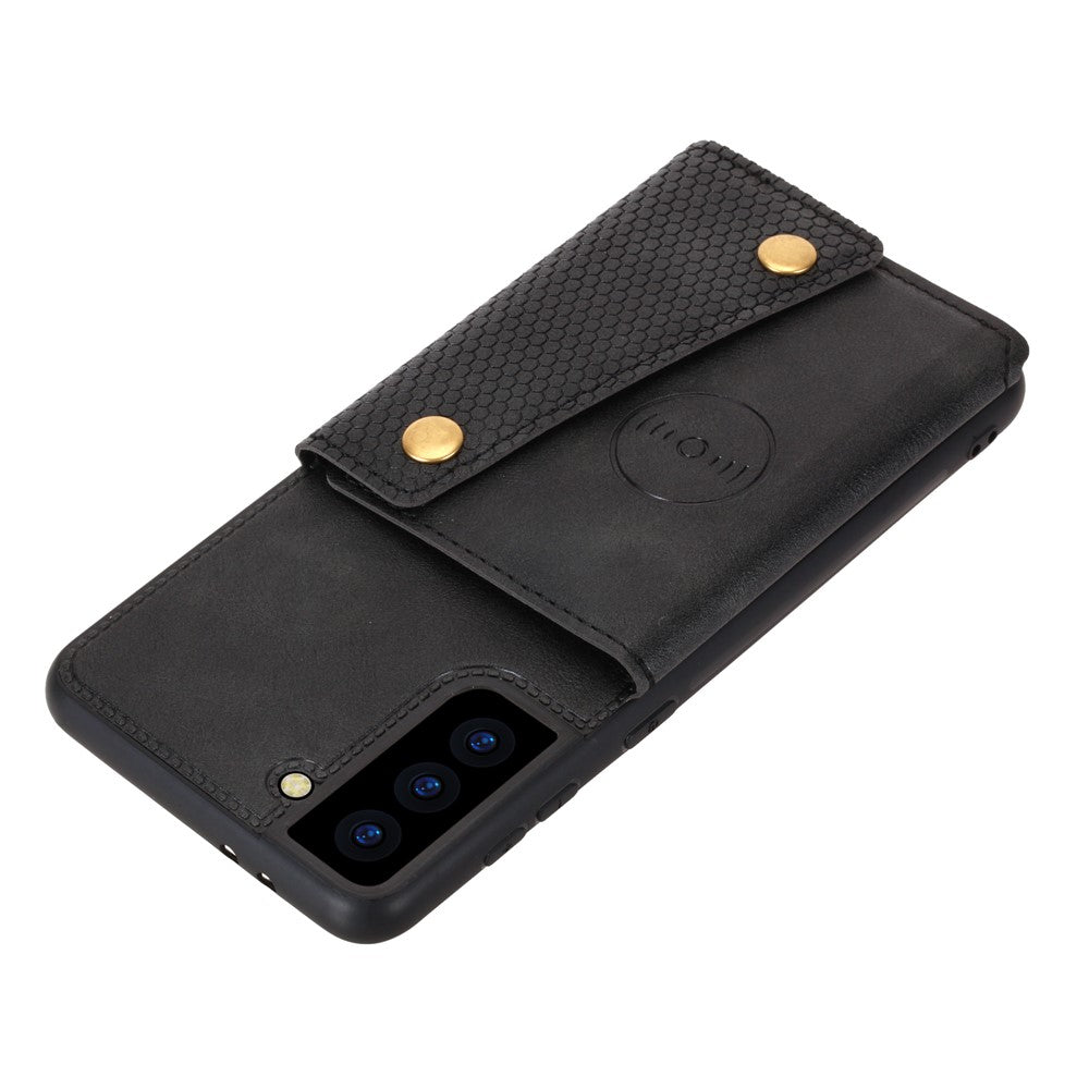 [Indbygget magnetisk bilplade] PU-læderbelagt TPU-skalcover med kickstand + kortlommer til Samsung Galaxy S21 Plus 5G
