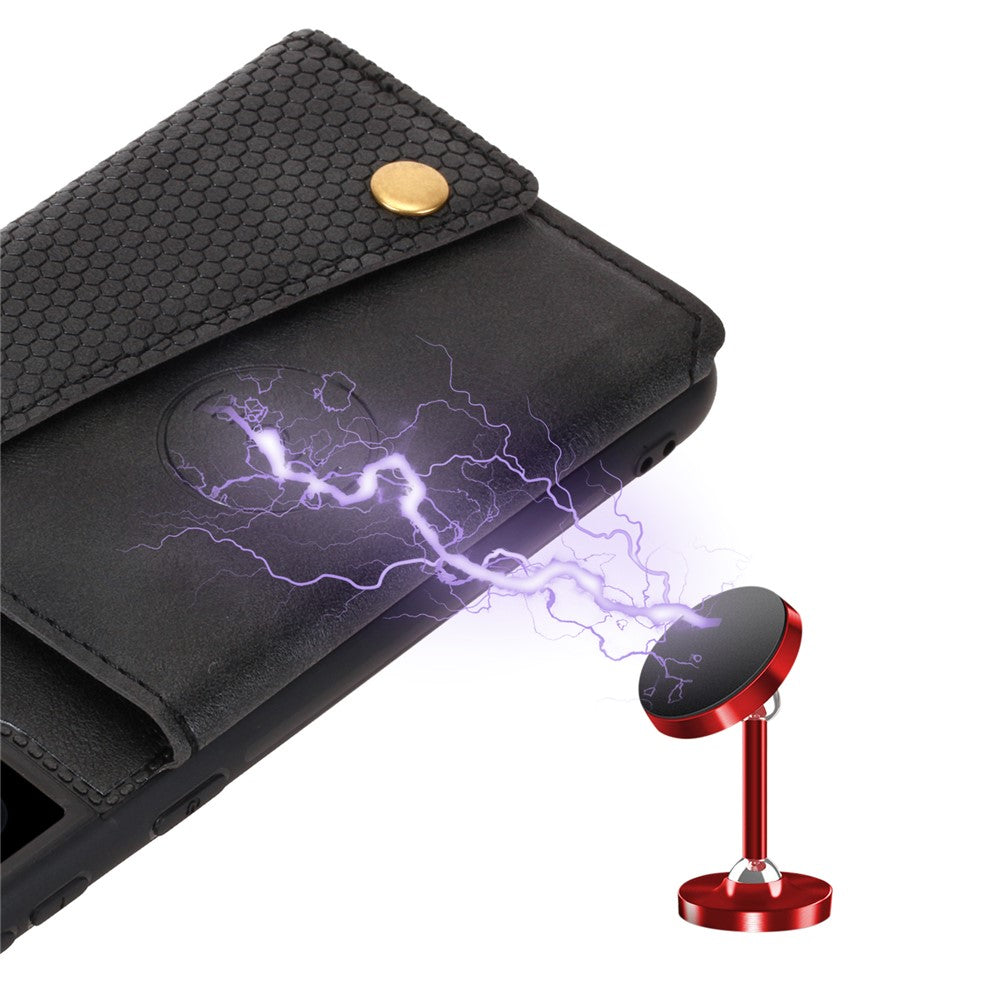 [Indbygget magnetisk bilplade] PU-læderbelagt TPU-skalcover med kickstand + kortlommer til Samsung Galaxy S21 Plus 5G