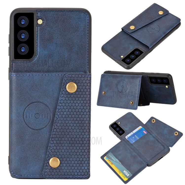 [Built-in Vehicle Magnetic Sheet] PU Leather Coated TPU Shell Case Kickstand + Card Slots for Samsung Galaxy S21 Plus 5G