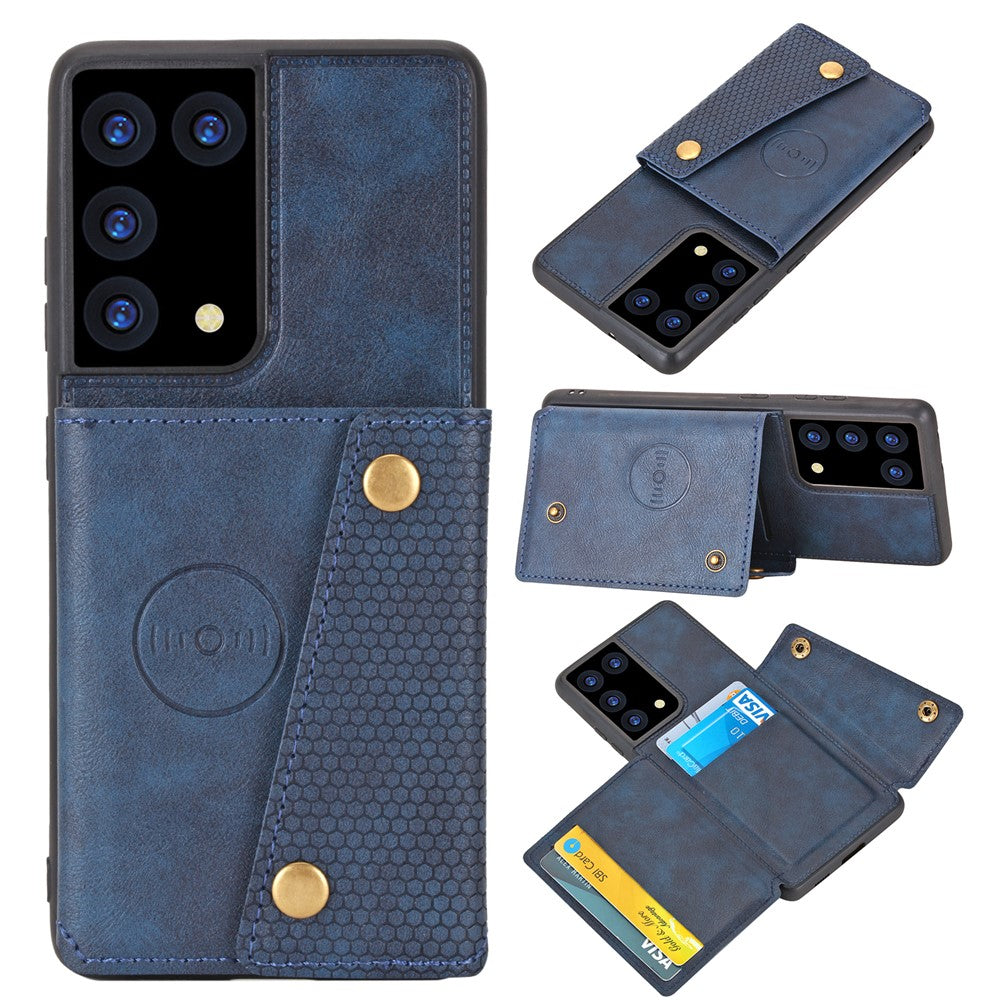 Card Slots Design PU Leather Coated TPU Shell Case with Kickstand + Built-in Magnetic Sheet for Samsung Galaxy S21 Ultra 5G