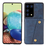 Kortfackdesign i PU-läderbelagt TPU-skal med stativ + inbyggt magnetiskt ark för Samsung Galaxy S21 Ultra 5G