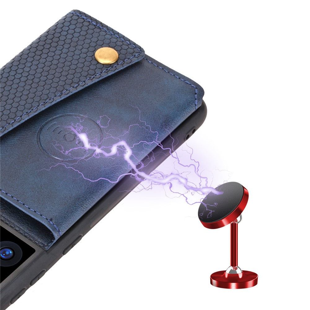 Kortfackdesign i PU-läderbelagt TPU-skal med stativ + inbyggt magnetiskt ark för Samsung Galaxy S21 Ultra 5G