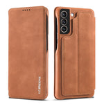 For Samsung Galaxy S21 4G/5G LC.IMEEKE Retro Style Protective Stand Leather Case with Card Holder