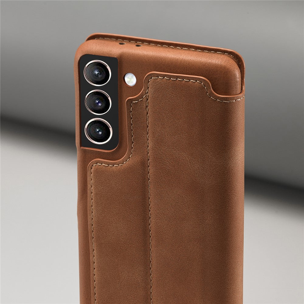 For Samsung Galaxy S21 4G/5G LC.IMEEKE Retro Style Protective Stand Leather Case with Card Holder