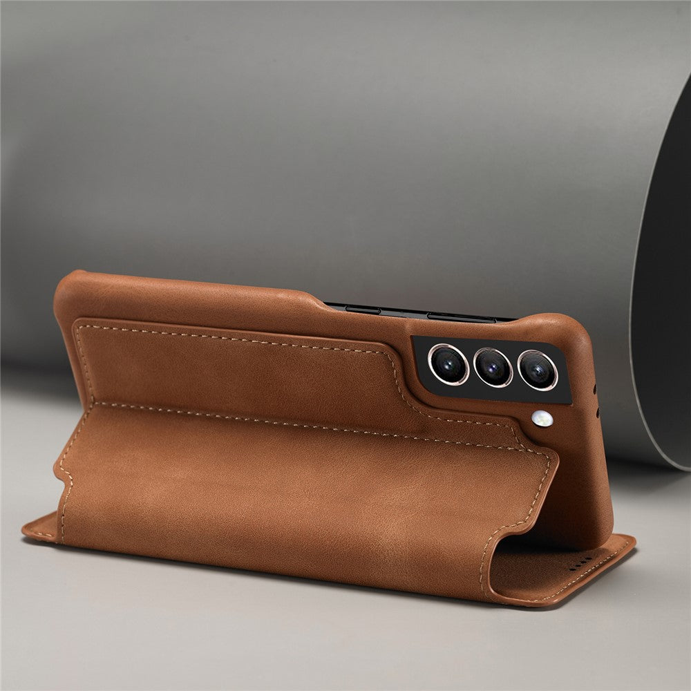 For Samsung Galaxy S21 4G/5G LC.IMEEKE Retro Style Protective Stand Leather Case with Card Holder