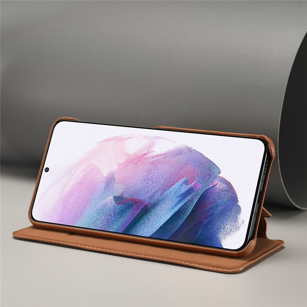 For Samsung Galaxy S21 4G/5G LC.IMEEKE Retro Style Protective Stand Leather Case with Card Holder