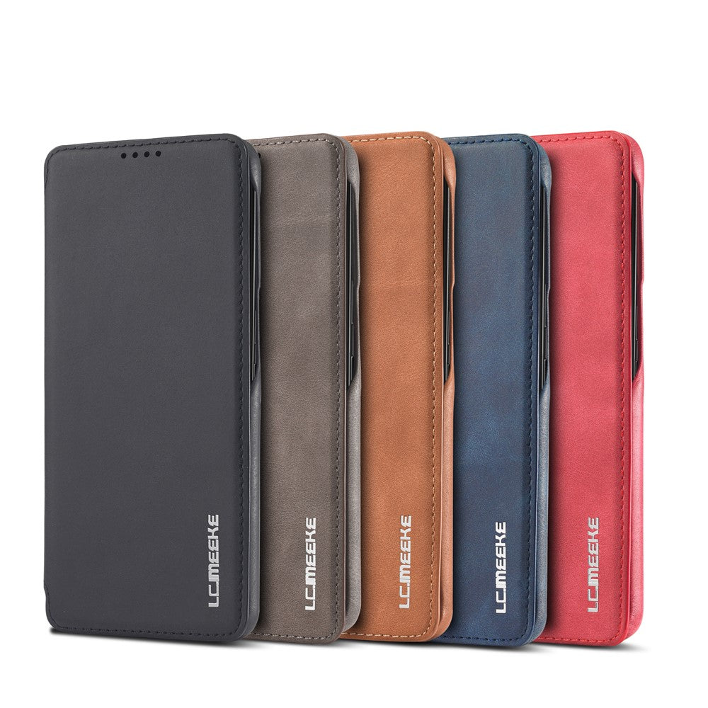 For Samsung Galaxy S21 4G/5G LC.IMEEKE Retro Style Protective Stand Leather Case with Card Holder