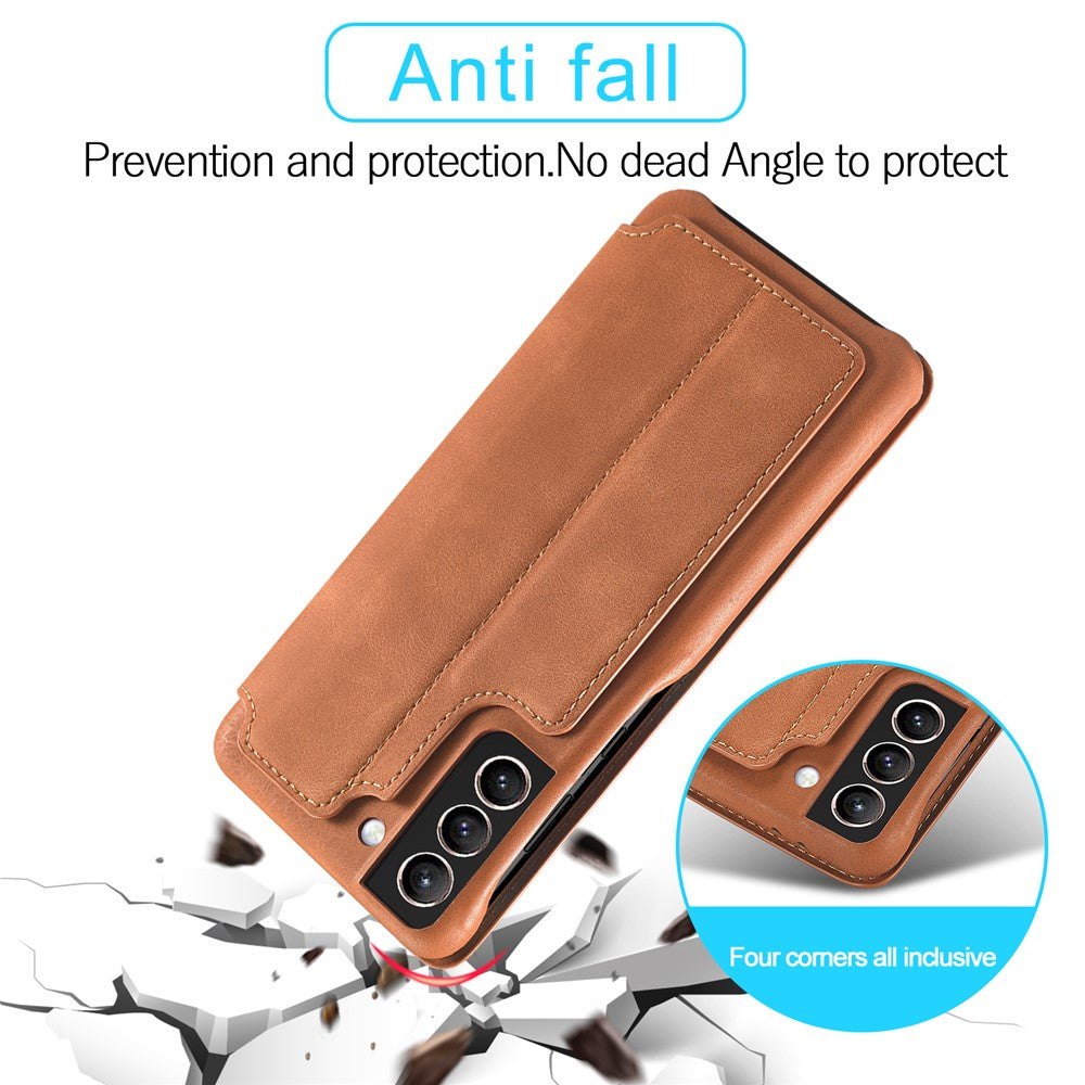 For Samsung Galaxy S21 4G/5G LC.IMEEKE Retro Style Protective Stand Leather Case with Card Holder