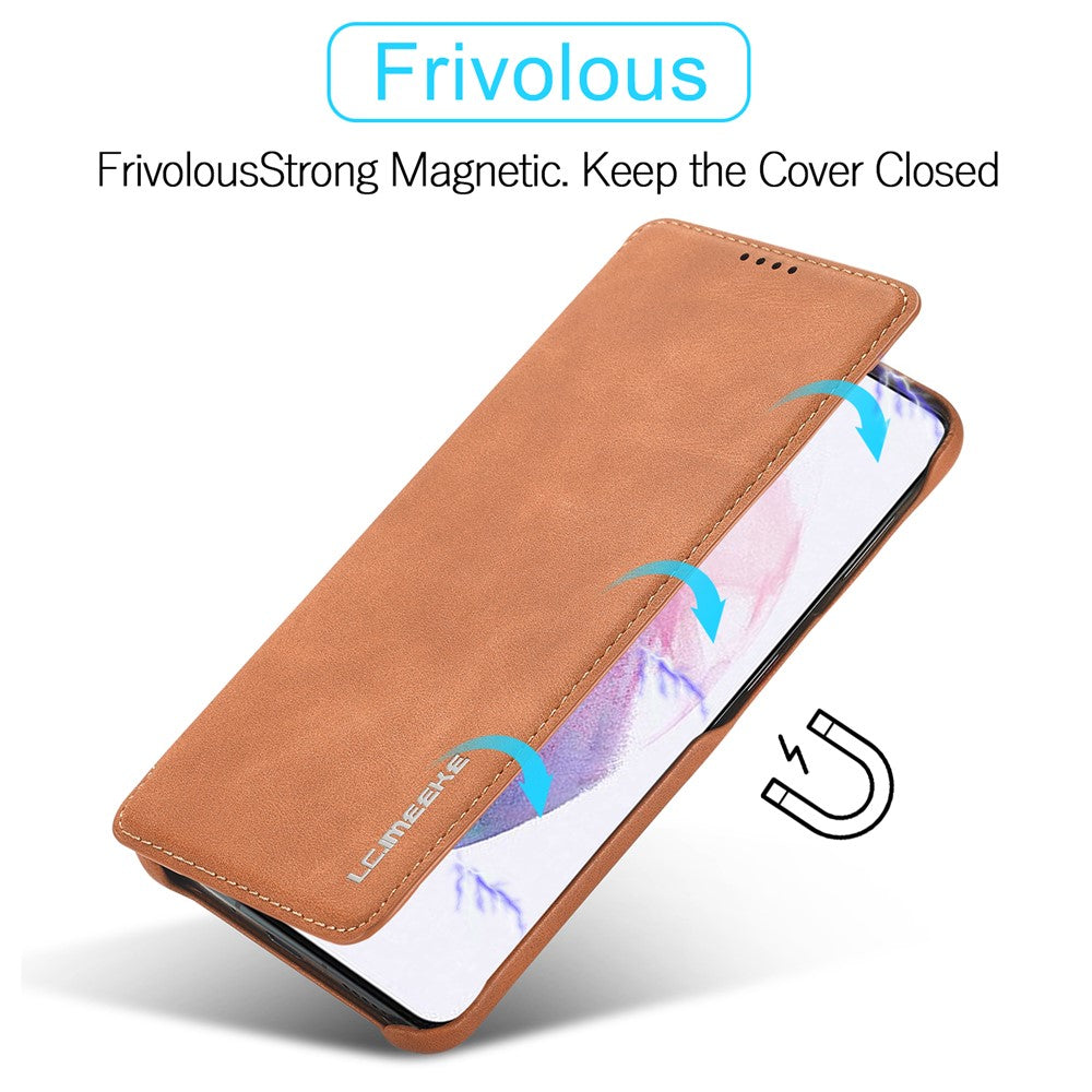 For Samsung Galaxy S21 4G/5G LC.IMEEKE Retro Style Protective Stand Leather Case with Card Holder