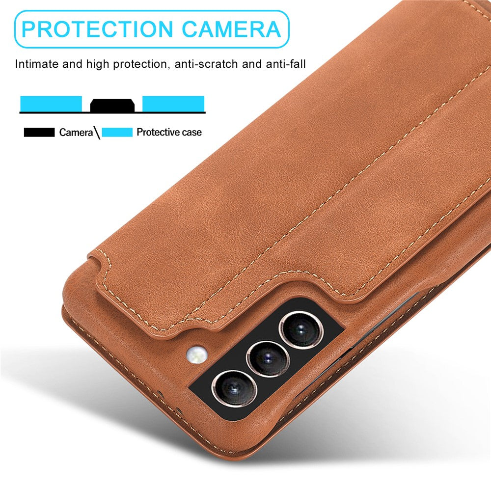 For Samsung Galaxy S21 4G/5G LC.IMEEKE Retro Style Protective Stand Leather Case with Card Holder
