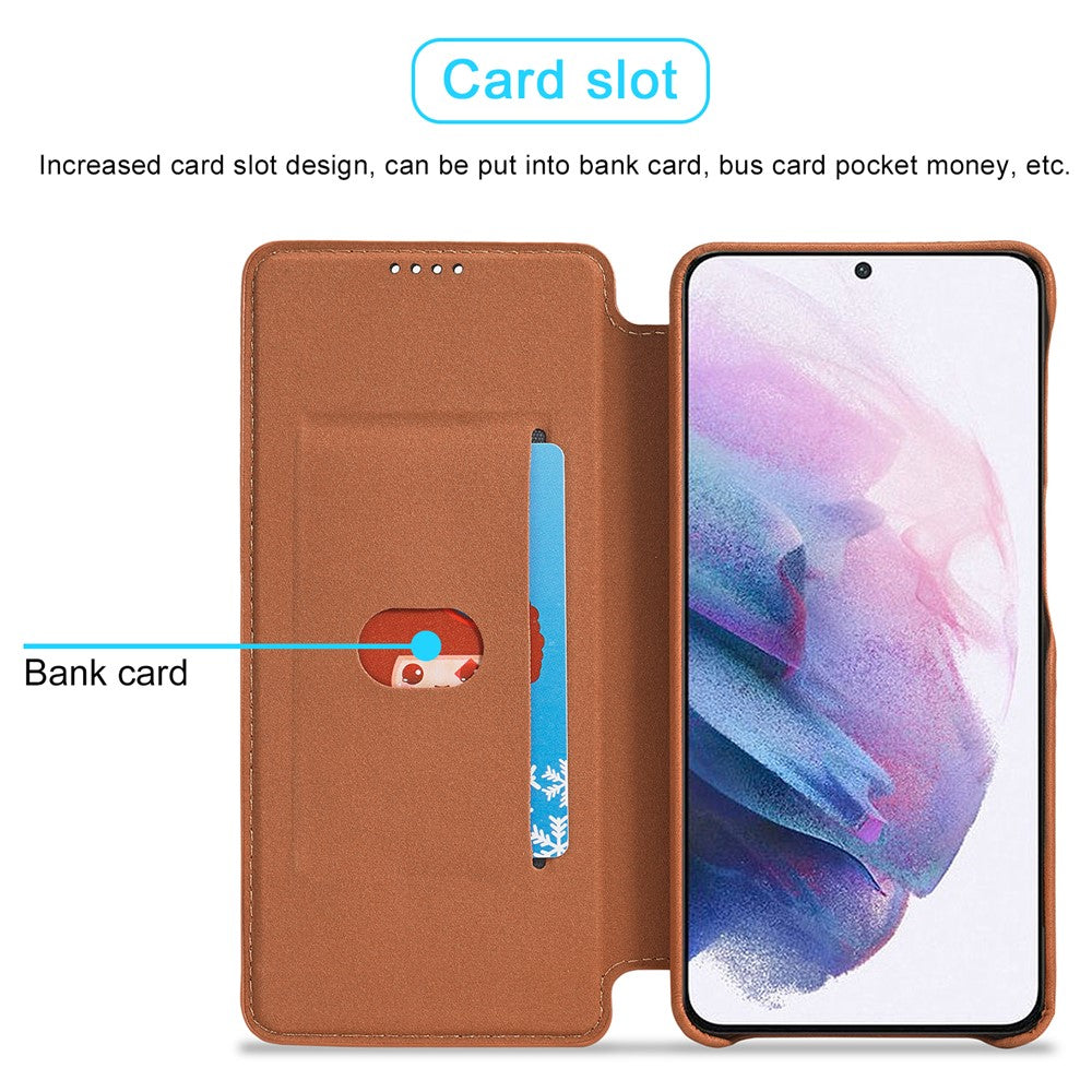 For Samsung Galaxy S21 4G/5G LC.IMEEKE Retro Style Protective Stand Leather Case with Card Holder