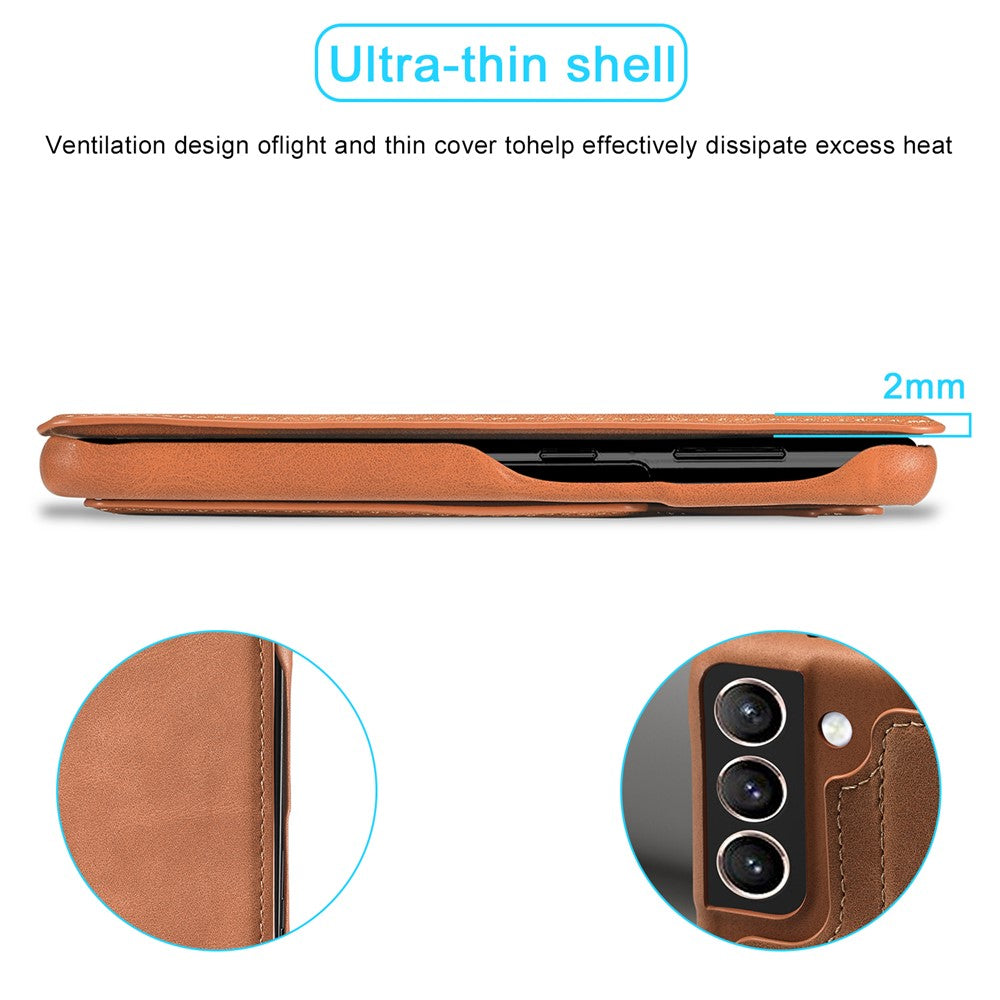 For Samsung Galaxy S21 4G/5G LC.IMEEKE Retro Style Protective Stand Leather Case with Card Holder