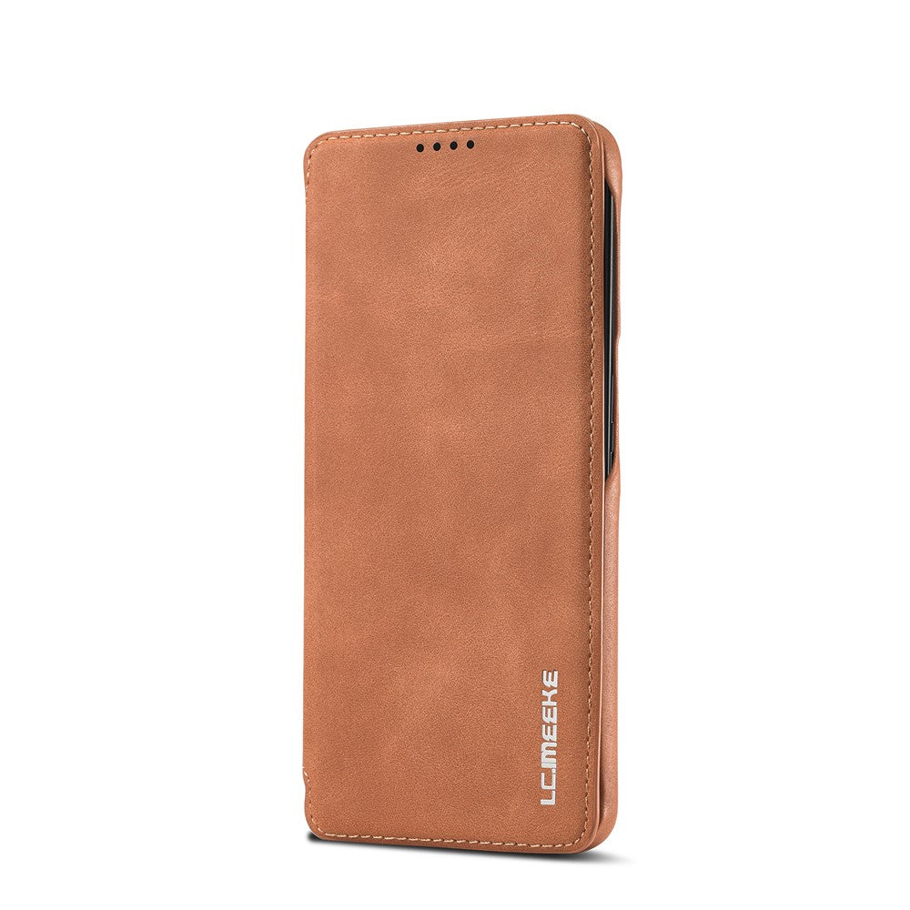 For Samsung Galaxy S21 4G/5G LC.IMEEKE Retro Style Protective Stand Leather Case with Card Holder