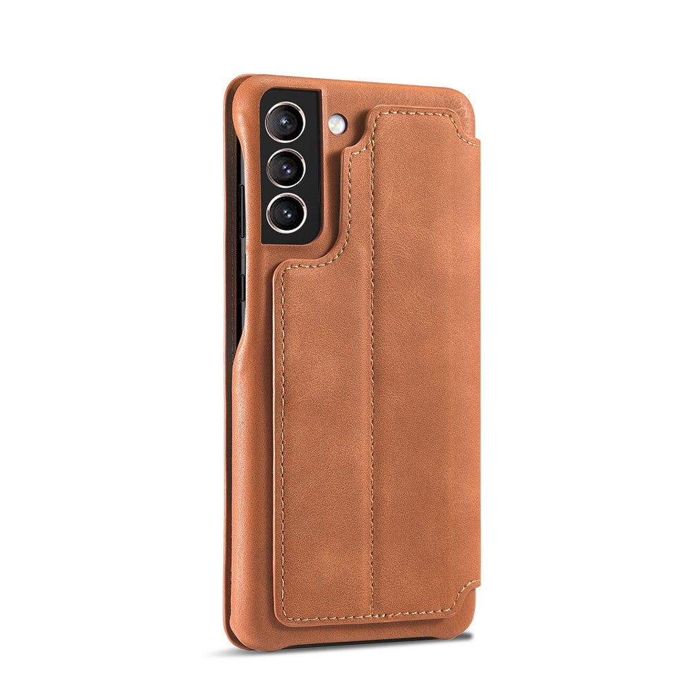 For Samsung Galaxy S21 4G/5G LC.IMEEKE Retro Style Protective Stand Leather Case with Card Holder