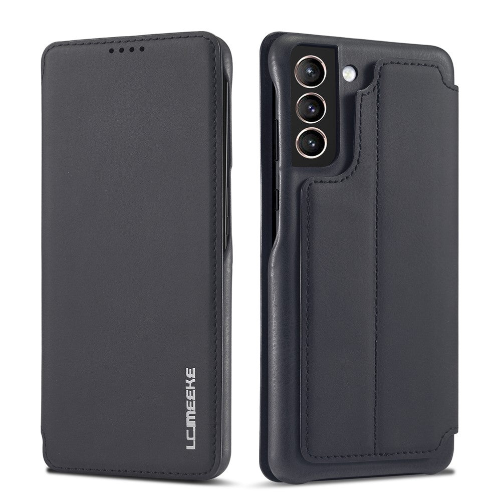 For Samsung Galaxy S21 4G/5G LC.IMEEKE Retro Style Protective Stand Leather Case with Card Holder