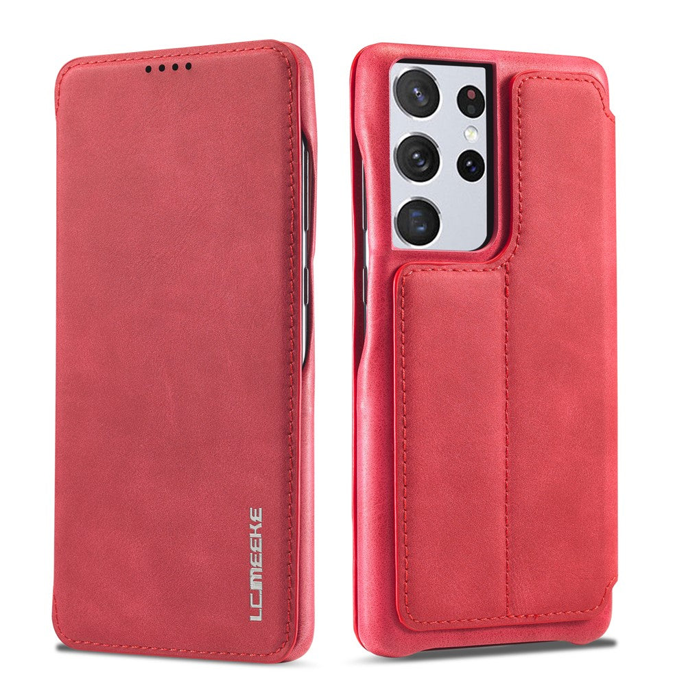 LC.IMEEKE Retro Style Protector Stand Leather Case with Card Holder for Samsung Galaxy S21 Ultra 5G