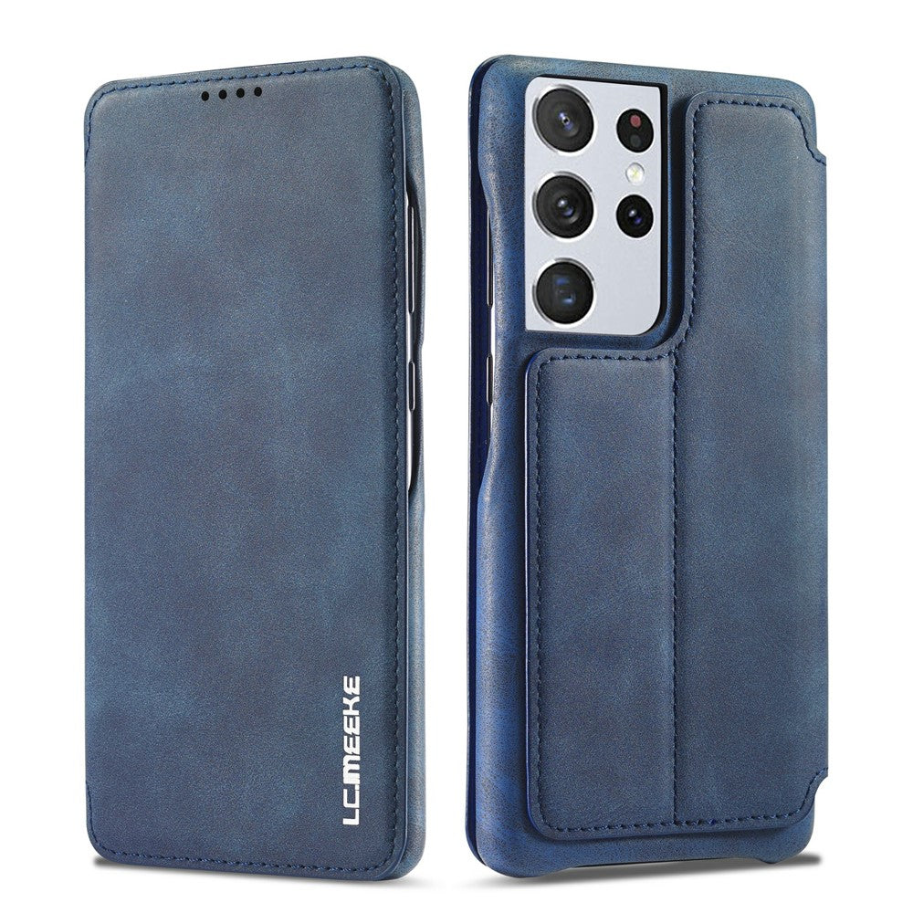 LC.IMEEKE Retro Style Protector Stand Leather Case with Card Holder for Samsung Galaxy S21 Ultra 5G