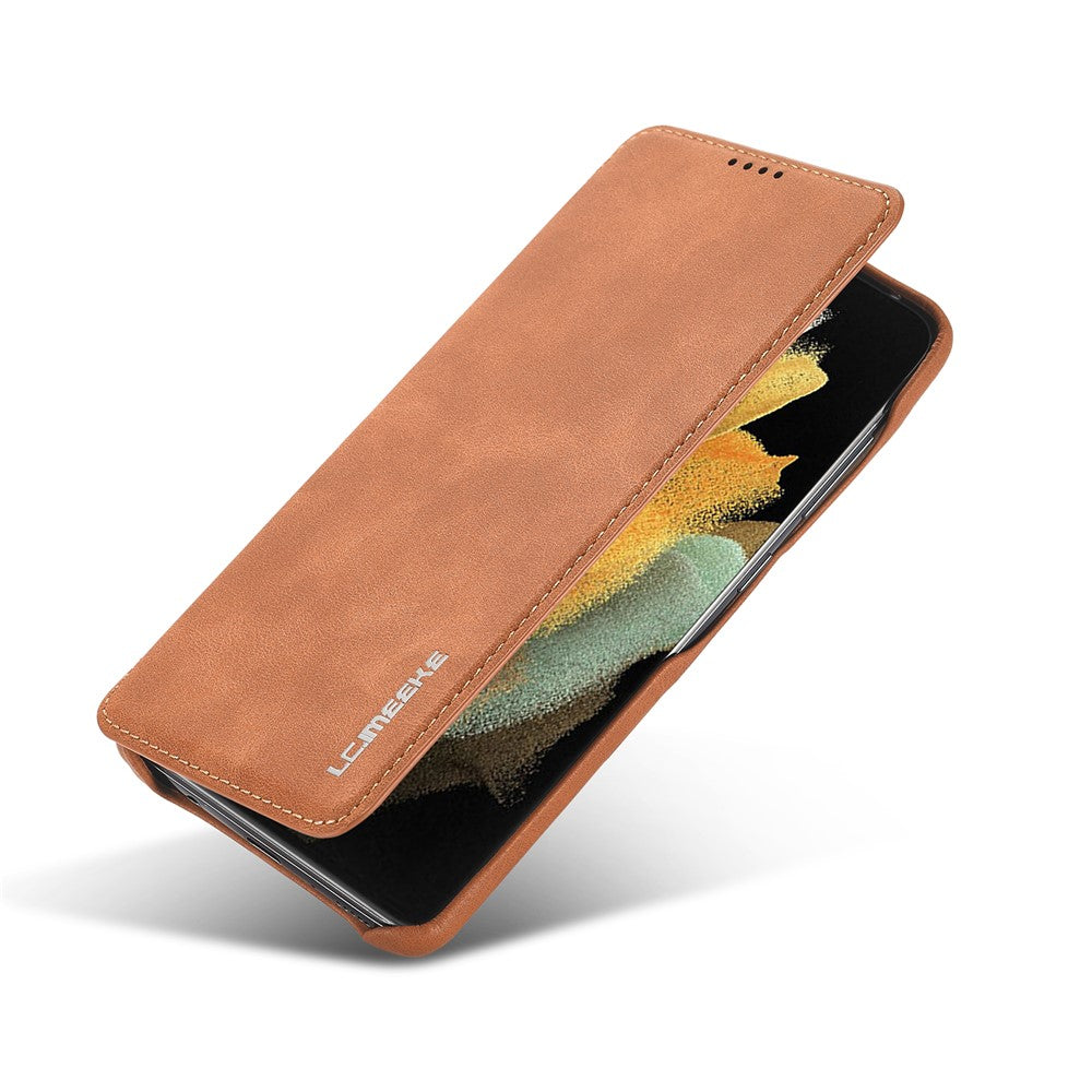 LC.IMEEKE Retro Style Protector Stand Leather Case with Card Holder for Samsung Galaxy S21 Ultra 5G