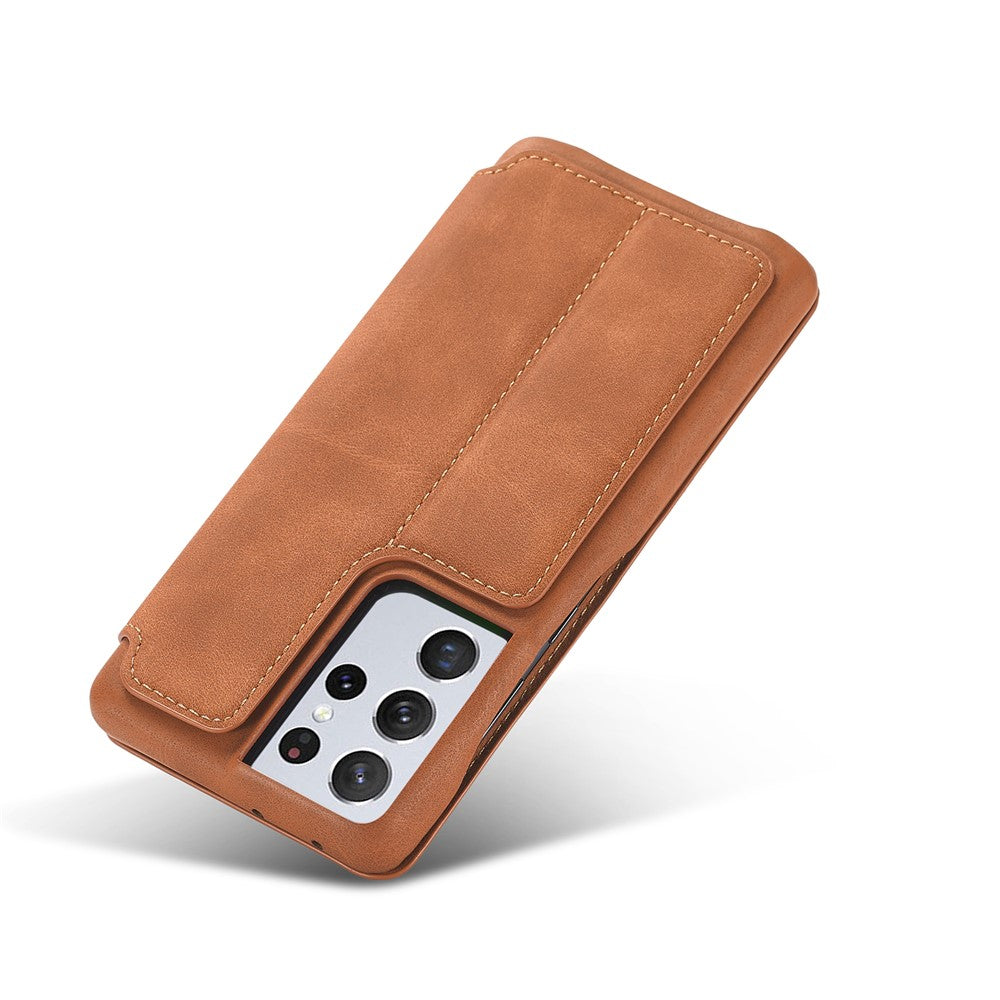 LC.IMEEKE Retro Style Protector Stand Leather Case with Card Holder for Samsung Galaxy S21 Ultra 5G