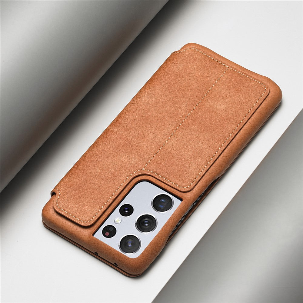 LC.IMEEKE Retro Style Protector Stand Leather Case with Card Holder for Samsung Galaxy S21 Ultra 5G
