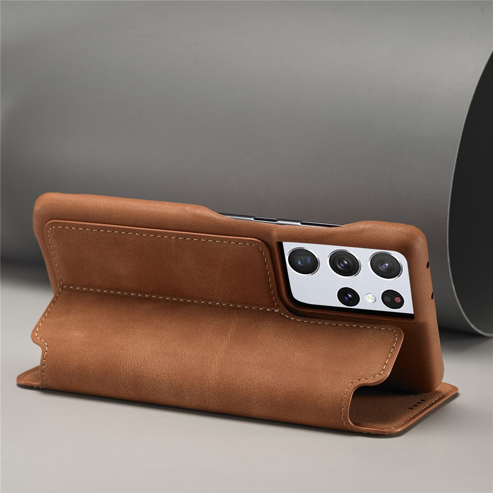 LC.IMEEKE Retro Style Protector Stand Leather Case with Card Holder for Samsung Galaxy S21 Ultra 5G