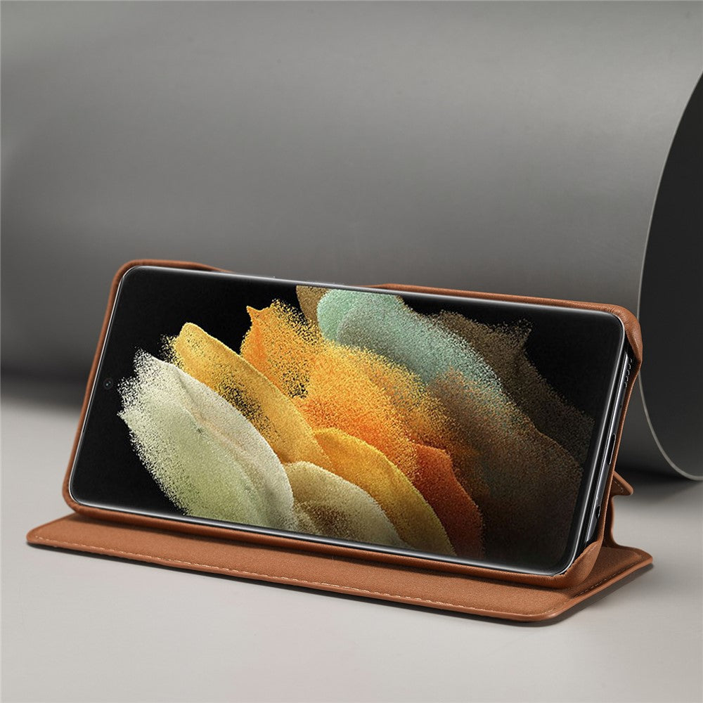 LC.IMEEKE Retro Style Protector Stand Leather Case with Card Holder for Samsung Galaxy S21 Ultra 5G