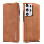 LC.IMEEKE Retro Style Protector Stand Leather Case with Card Holder for Samsung Galaxy S21 Ultra 5G