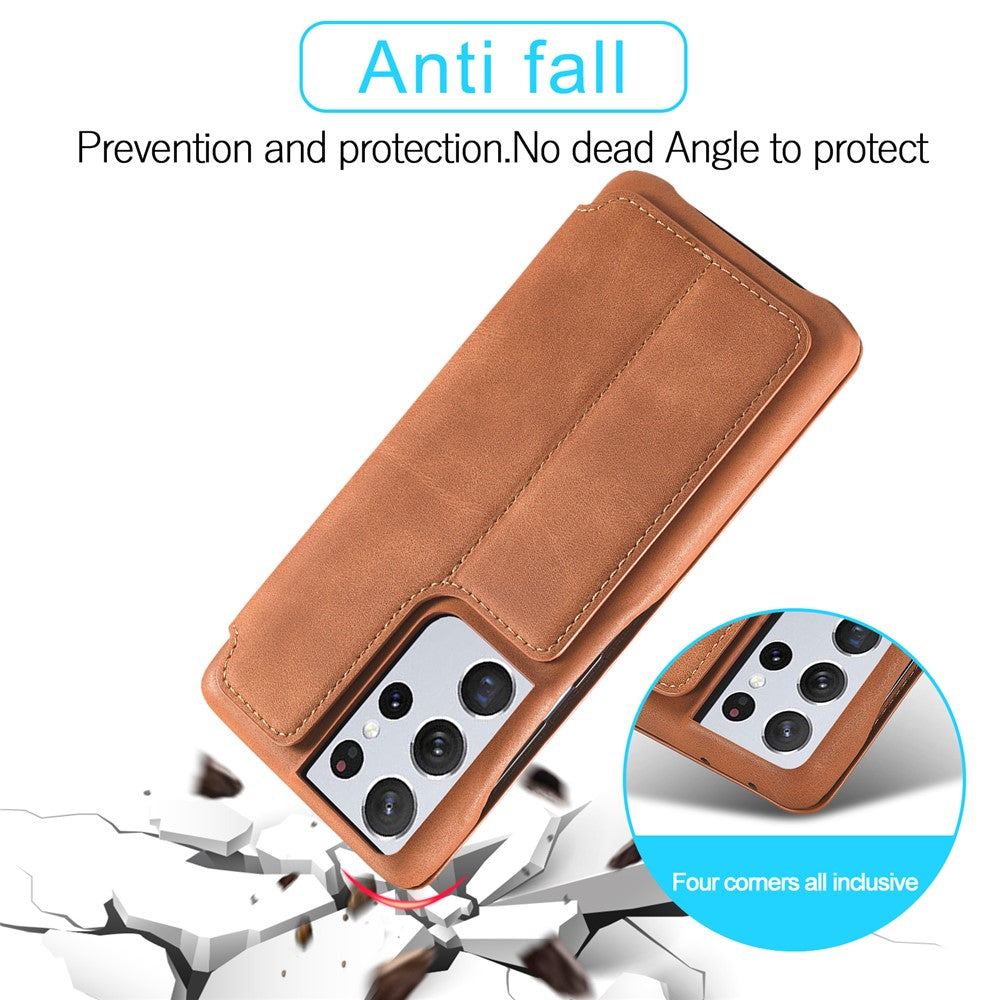 LC.IMEEKE Retro Style Protector Stand Leather Case with Card Holder for Samsung Galaxy S21 Ultra 5G