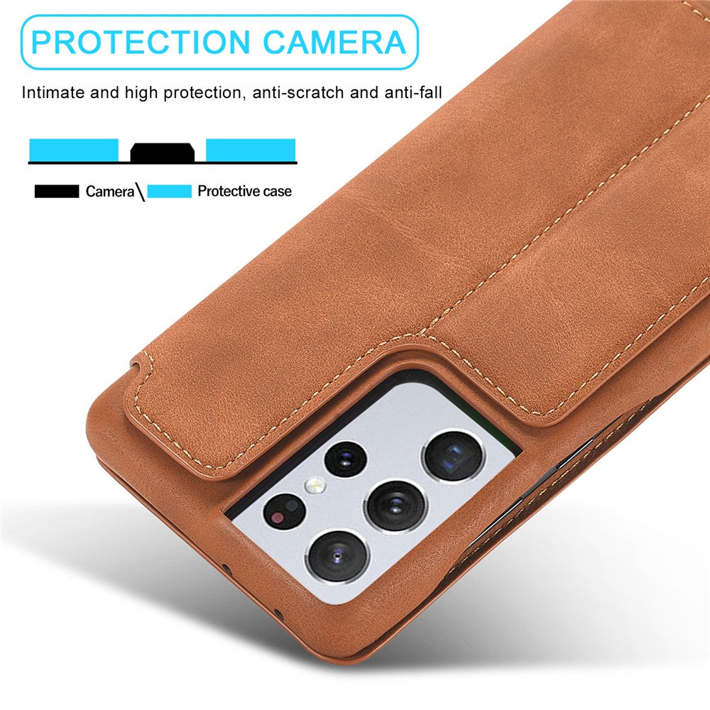 LC.IMEEKE Retro Style Protector Stand Leather Case with Card Holder for Samsung Galaxy S21 Ultra 5G