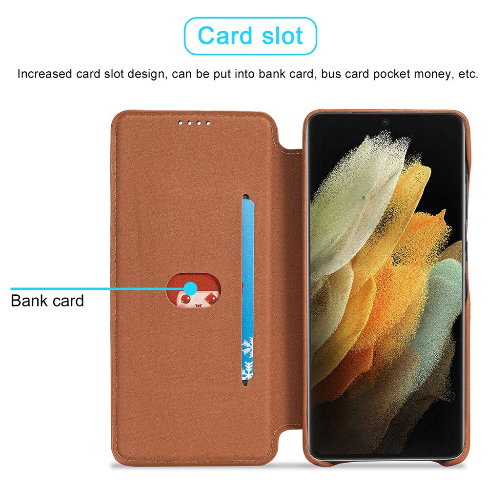 LC.IMEEKE Retro Style Protector Stand Leather Case with Card Holder for Samsung Galaxy S21 Ultra 5G