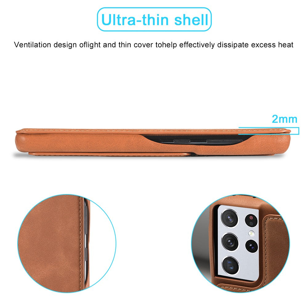 LC.IMEEKE Retro Style Protector Stand Leather Case with Card Holder for Samsung Galaxy S21 Ultra 5G