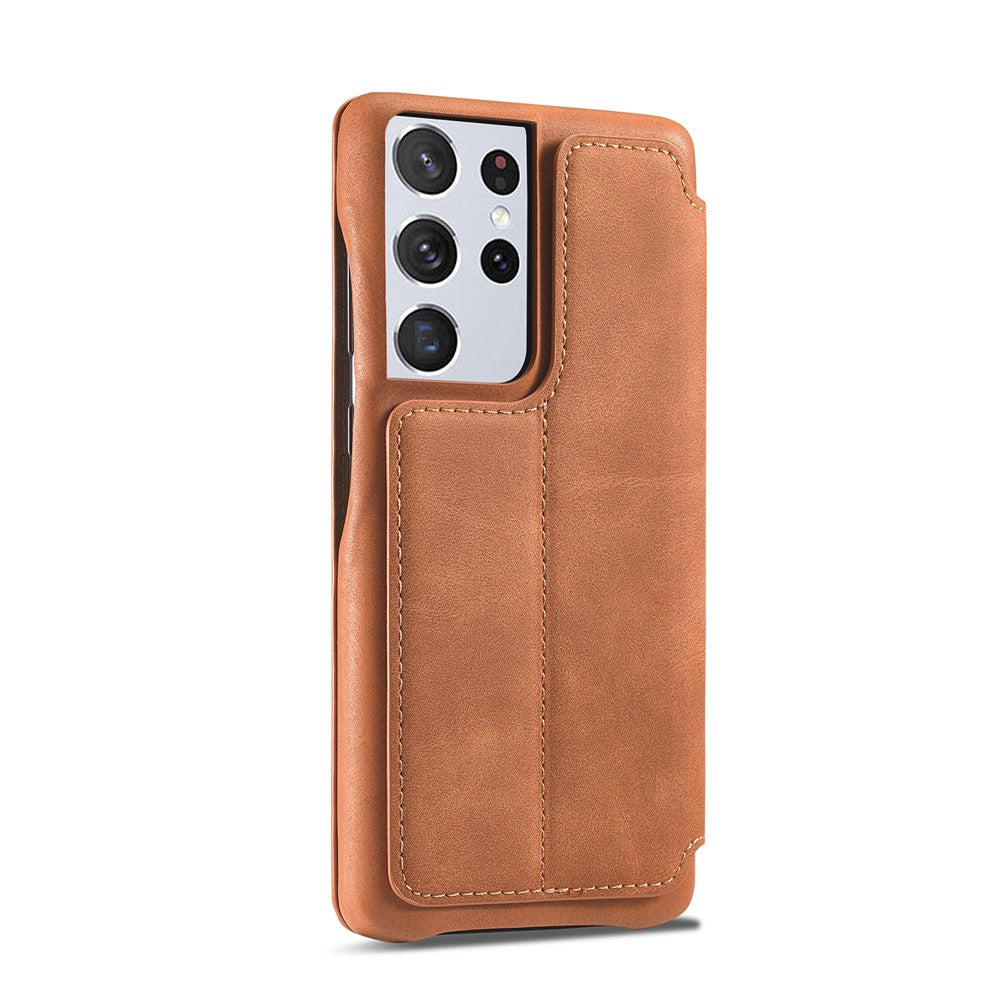 LC.IMEEKE Retro Style Protector Stand Leather Case with Card Holder for Samsung Galaxy S21 Ultra 5G