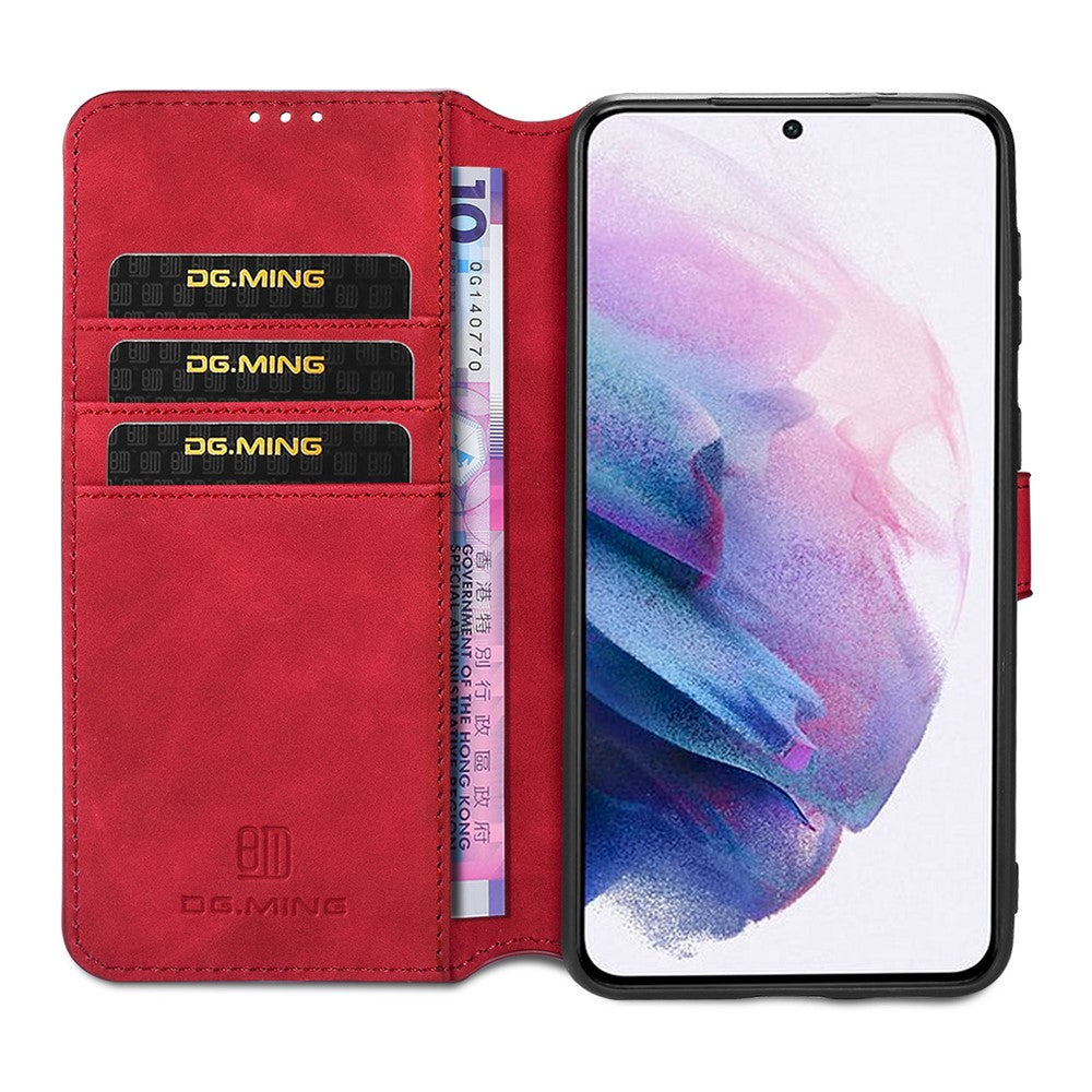 For Samsung Galaxy S21 4G/5G DG.MING Retro Style Leather Wallet Case Stand Cover