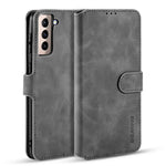 For Samsung Galaxy S21 4G/5G DG.MING Retro Style Leather Wallet Case Stand Cover