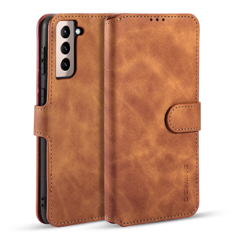 DG.MING Retro Style Leather Protector Case for Samsung Galaxy S21+ 5G Stand Cover