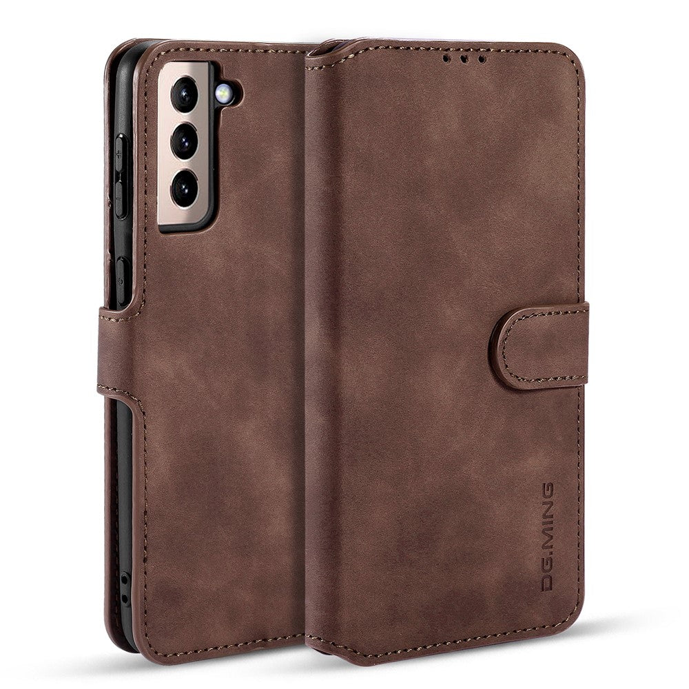DG.MING Retro Style Leather Protector Case for Samsung Galaxy S21+ 5G Stand Cover